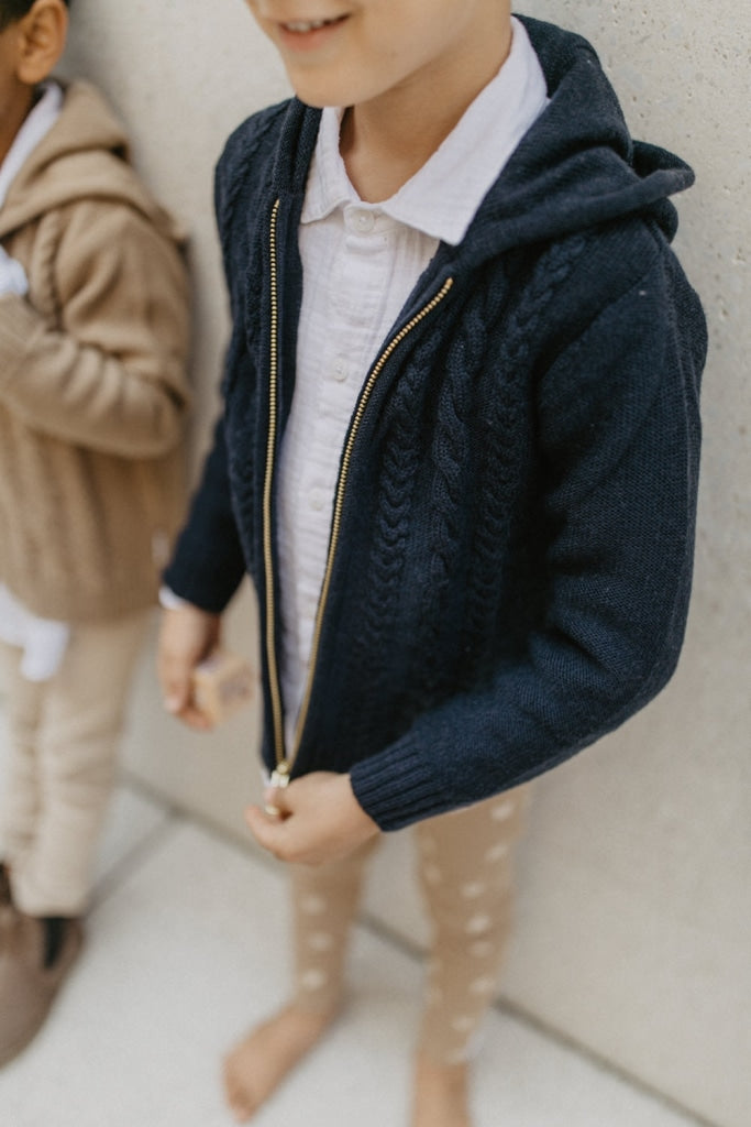 Strickjacke Navy Mit Reißverschluss Und Kapuze Merinowolle