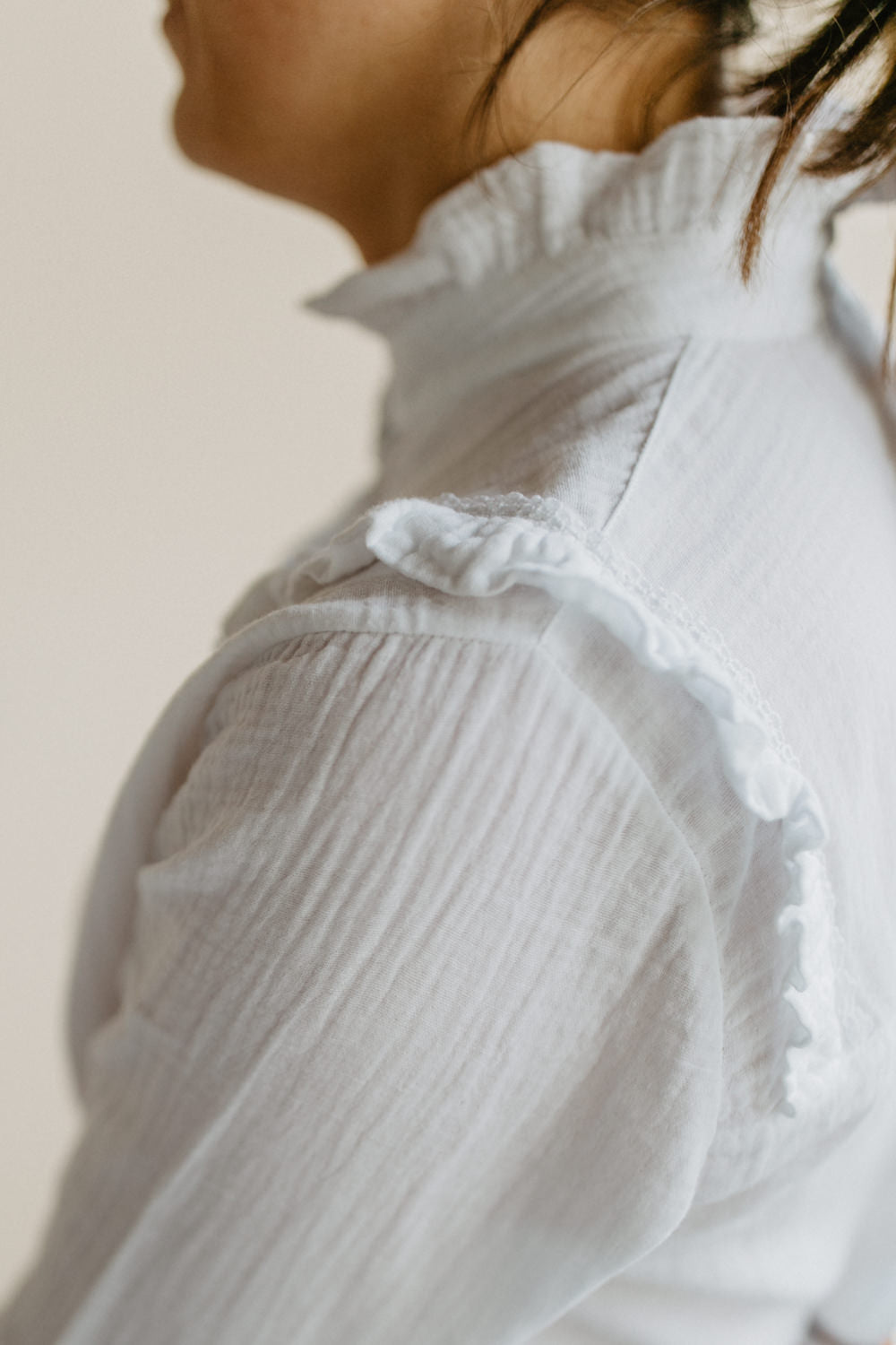 Muslin blouse with ruffles for women